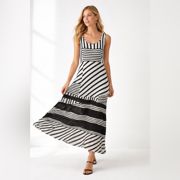 Peter Som Dresses & Skirts - Peter Som Black White Stripe Midi Dress Mixed Print Sleeveless XS Nautical